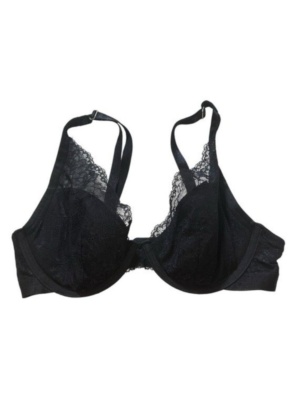 Soma 32C Bra Lightest Lift Lace Plunge Pure Black Underwire Sheer
